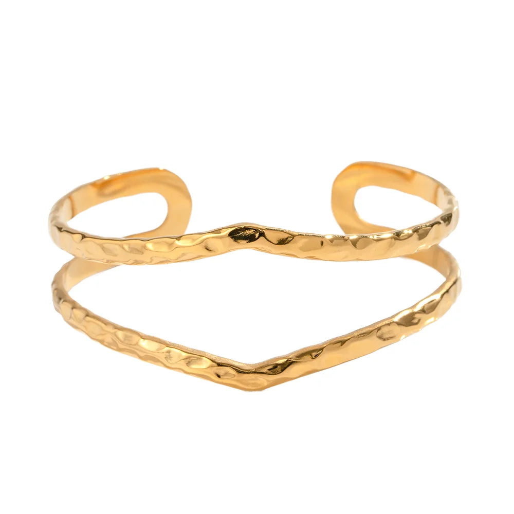 Ouj Stainless Steel Irregular Hammer Geometric Pattern 18k Double Layer Waterproof Perforated Bracelet
