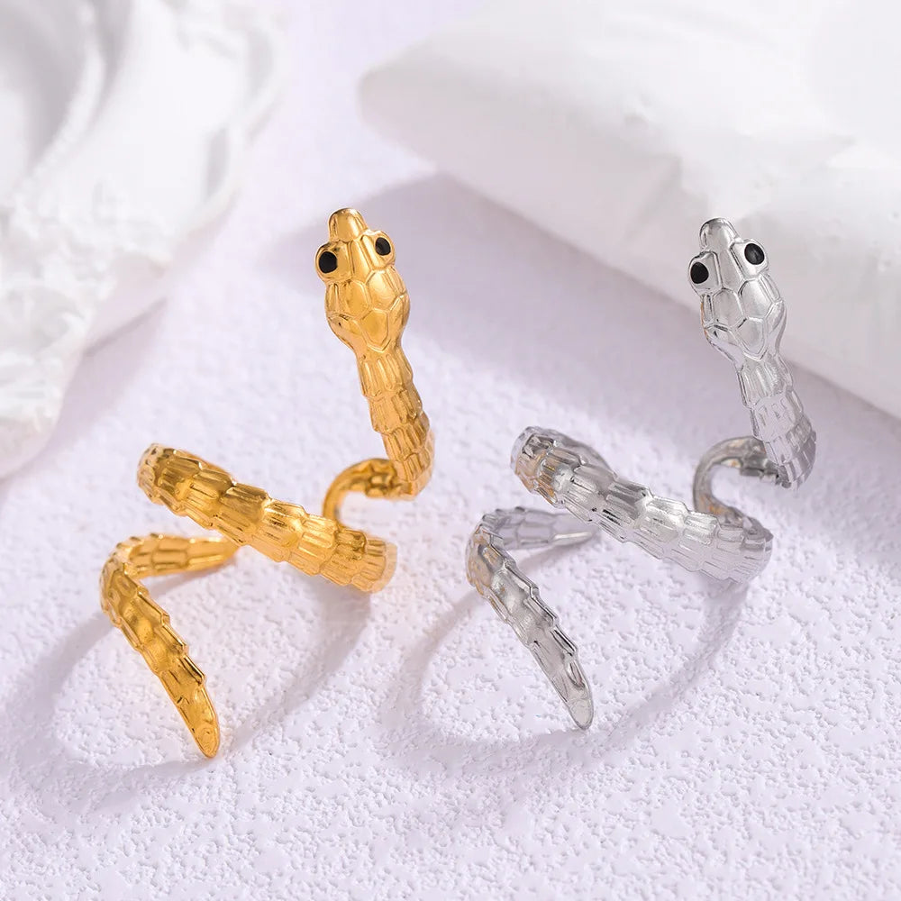 Meetyoo 2025 Snake Stainless Steel PVD 18K Gold Waterproof Exaggerate Design Finger Rings for Women Men