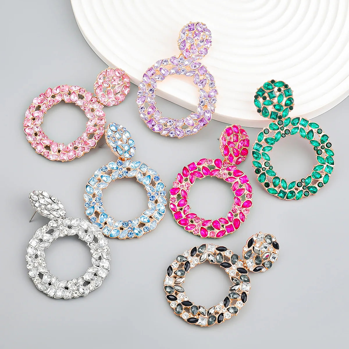 Fashion Alloy Inlaid Diamond Earrings Exaggerated Trend Multi-layer Circle Drop Earrings Wholesale for Women