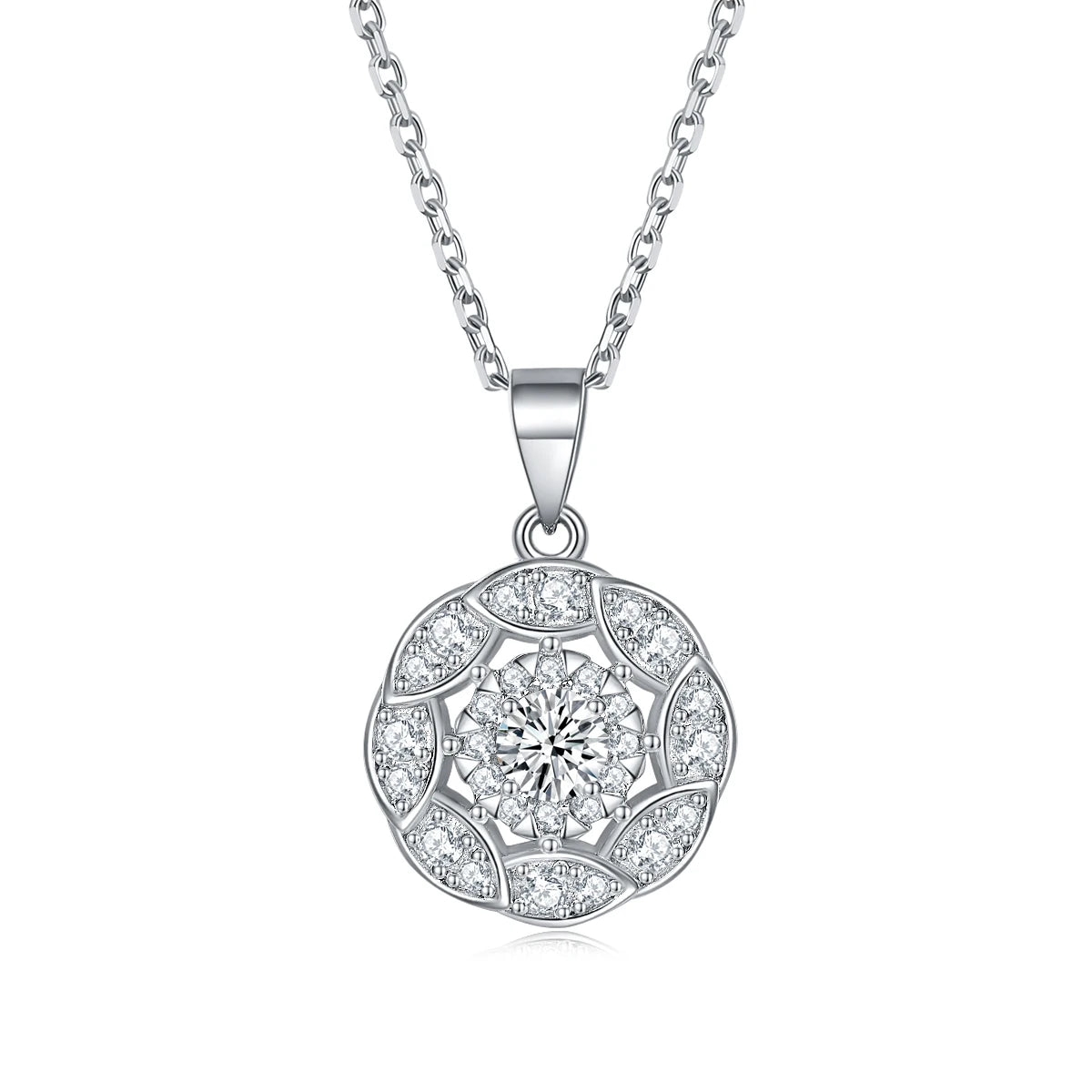 Flower Leaf Shape Sterling Silver Rhodium Plated Zircon Charm Pendant Necklace with Claw Setting Gift