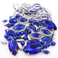 Crystal Glass Royal Blue Horse Eye Mix Size Sew-on Rhinestones+pearl+cup Chain