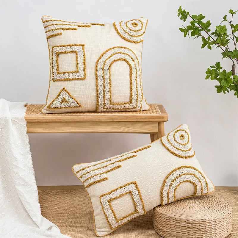 Amity Modern Simple Boho Bohemian Tufted Cotton Canvas Throw Pillow Case Decorative Cushion Cover for Home Decor Sofa