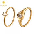 Women Fashion Fancy 14k Gold Plated Bague Acier Inoxydable Stainless Steel Square Oval Cubic Zirconia Rings
