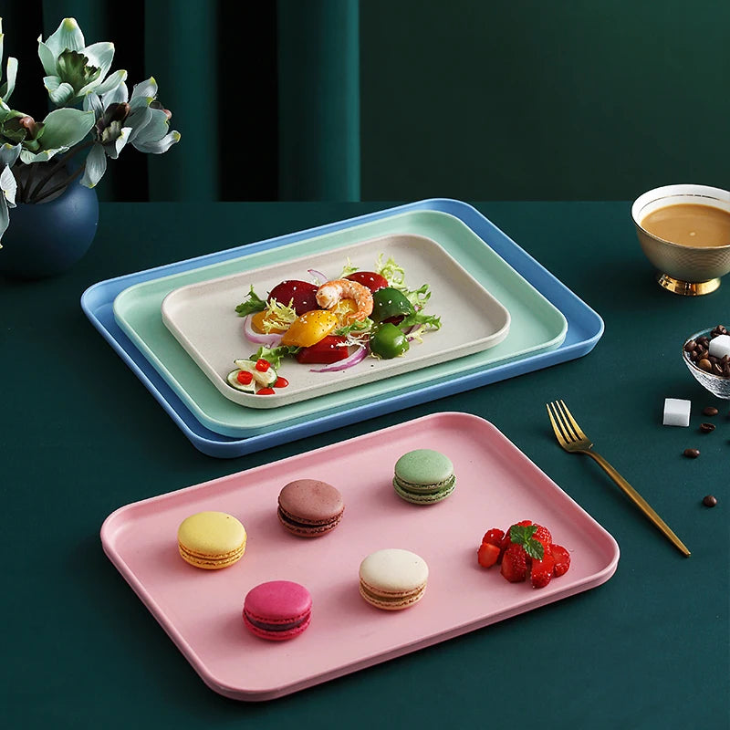 Eco-Friendly Reusable Wheat Straw Plastic Plate Serving Trays Restaurant Serving Tray for Presentations
