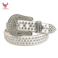 New Style 1.5inch Custom Bedazzled Western Synthetic Diamond PU Leather Belt White Rhinestone Designer Belt Bb Simon