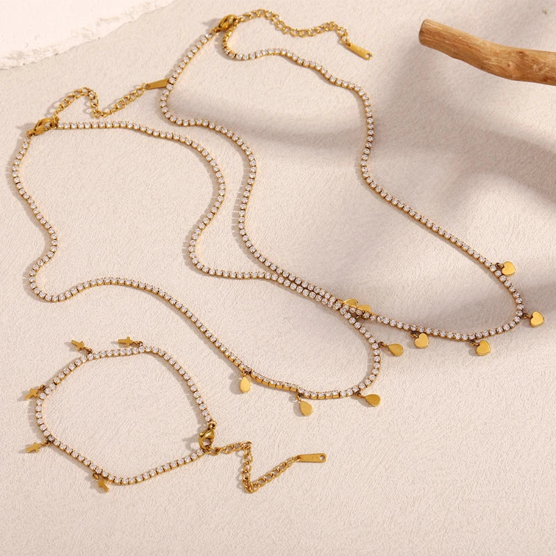 G3969 Wholesale Stainless Steel Zircon Tennis Necklace Charm Cross Heart Water Drop Bracelet 18K Gold Plated Necklace Jewelry