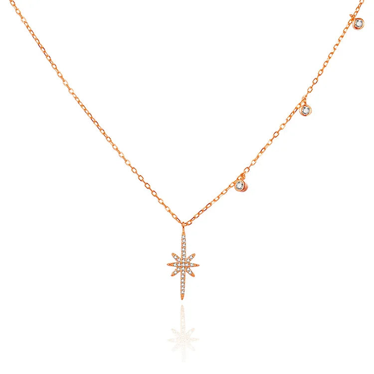 POLIVA Aaa Cubic Zirconia 925 Sterling Silver Necklaces Snowflake Rose Gold Necklace Designs Women