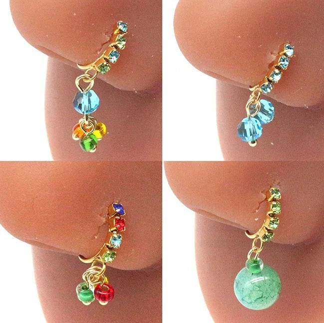Gaby New Stainless Steel Hoop Dangle Nose Rings Bead Dangle Nose Piercing Stainless Steel Nose Hoop Wholesale Piercing Jewelry