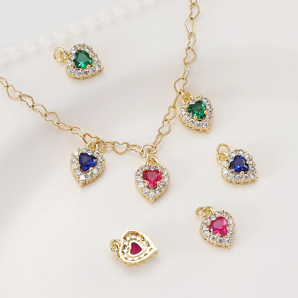 Zircon Charms for Jewelry Making 18k Gold Plate Brass Pendant Retro Style Vintage Style Sea Heart Gem Heart Pendant