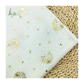 Cute Unicorn Gold Print 100% Organic Cotton Muslin Fabric Lightweight Double Gauze Crepe for Girls and Boys Clothing