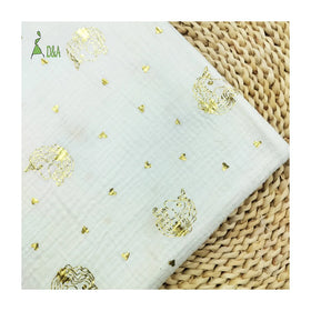 Cute Unicorn Gold Print 100% Organic Cotton Muslin Fabric Lightweight Double Gauze Crepe for Girls and Boys Clothing