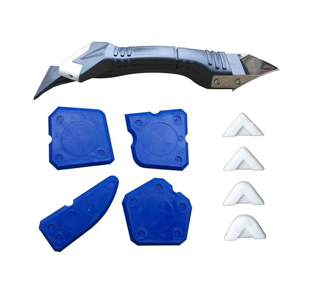 Silicone Sealant Caulk Removal and Finishing Tool Kit - 3 in 1 Sealant Scraper Remover Tool With 4 Piece Smoothing Caulking Tool