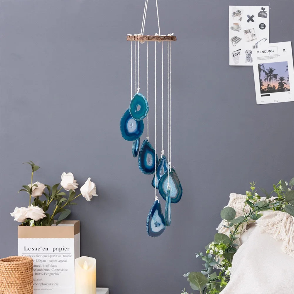 Handcrafted Agate Stone Wind Chimes Polished Crystal Rough Model for Feng Shui Enhances Outdoor Space for Souvenir