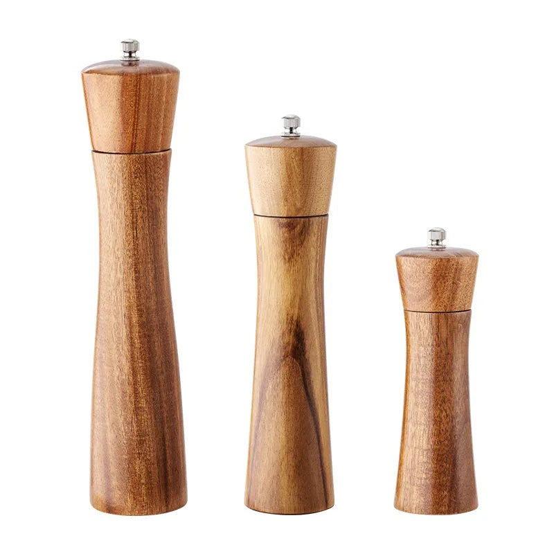 Custom Size Modern Design Acacia Wooden Salt Pepper Grinder Set Manual Adjustable Coarseness Pepper Mill