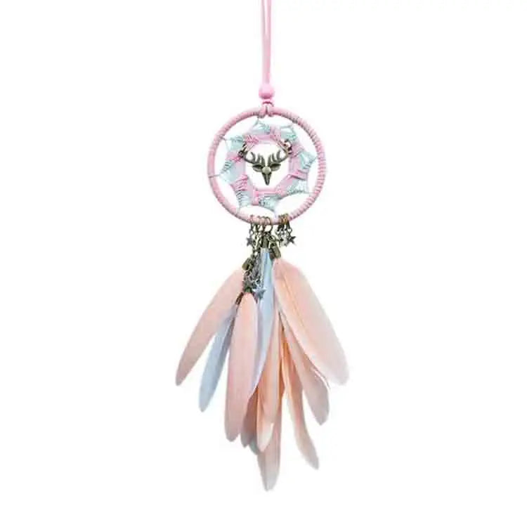 New Design Boho Handmade Car Charm Feather Iron Ring Rearview Mirror Hanging Decoration Art Car Interior Accessory