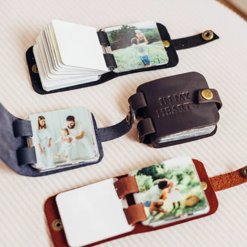 Personalized Genuine Leather Cover Valentines Handmade Gifts Photo Book Mini Photo Album with Key Chain