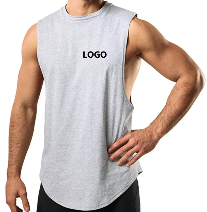 US Size Muscle Vest Custom Logo 65% Cotton 35% Polyester Breathable Plain Fitness Running Basketball Men Workout GYM Tank Tops