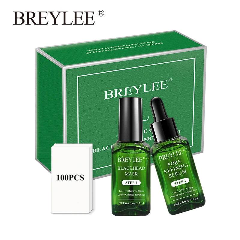 Breylree Blackhead Removal Kit Blackhead Nose Strips & Pore Minimizer Serum Set for Wholesale