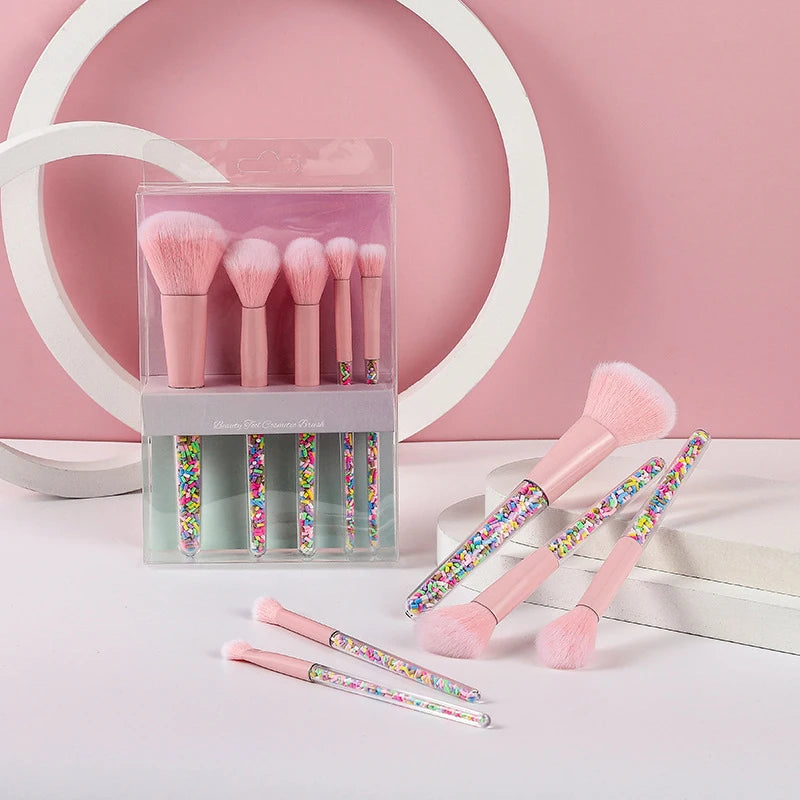 5pcs Portable Candy Makeup Brush Set Professional Full Set Blush Foundation Lip Cosmetic Brush with Box