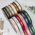 Good Quality Customized Logo 1inch 25mm 100% Polyester High Tenacity Gold Foil Printed Floral Pattern Single Face Gift Ribbon