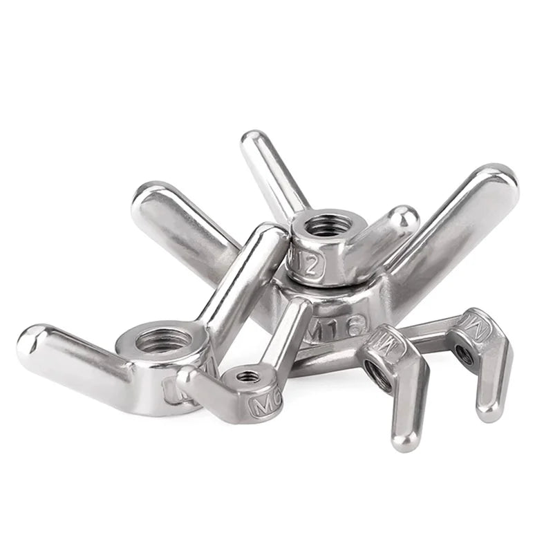 M3 Thread Long Ear Butterfly Screw Cap 304 Stainless Steel with Horn Nut & Ingot Nut M6-24 Hand-Tightened Galvanized Finish