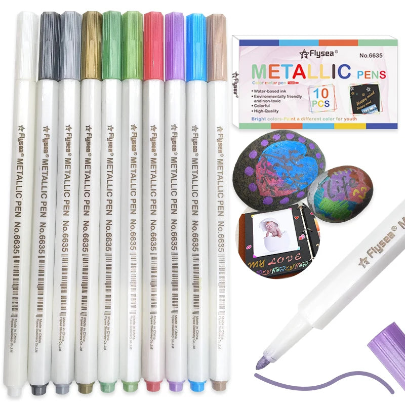 Wholesale Flysea Cotton Core Type Metallic Marker on Black Paper