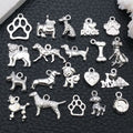 Mixed Dog Breed Paw Print Charms Silver Tone Zinc Alloy Bone Heart Tag Pendants for Pet Jewelry Making MegaBDM