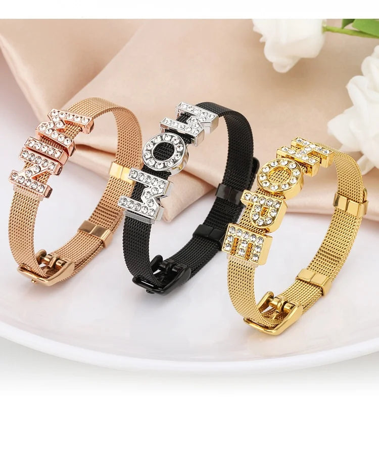 GT 2022 Pulsera De Malla A~Z 26 Alphabet Letters Charms DIY Custom Wristband Adjustable Lock Mesh Bracelet Stainless Steel