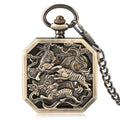 Mythical Creature Chinese Skeleton Pocket Watch Mechanical Movement Vintage Bronze Hollow Locket Watch Pendant with Fob Chain