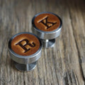 Personalized Custom Leather Tip Initials Cufflink Clothes Button Cuff Link Fashion Gift Alphabet Cufflinks for Men