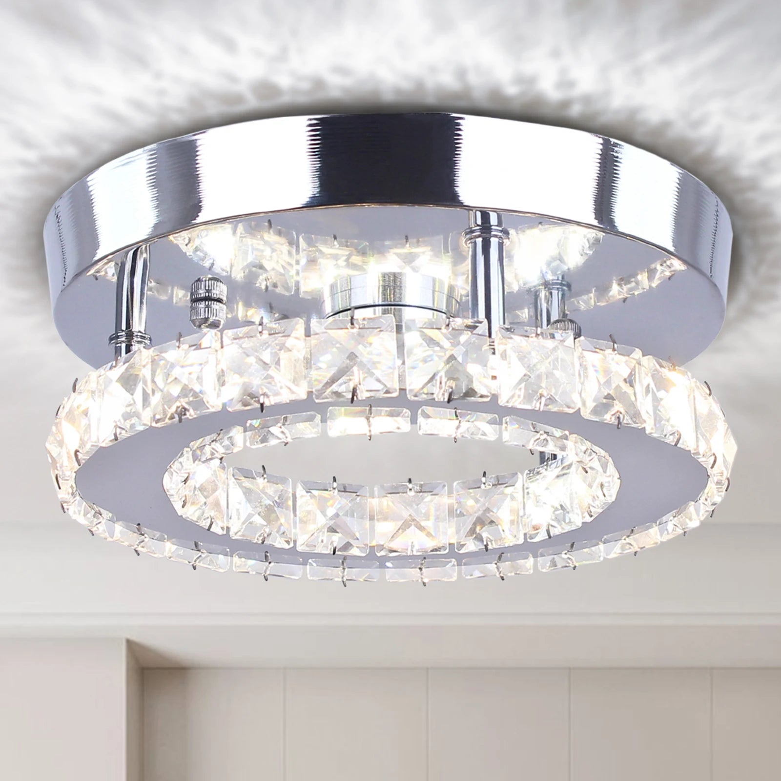 Modern Crystal Chandelier Ceiling Light for Home Bedroom Switch Control LED Fixtures Stainless Steel Base Square for Living Room