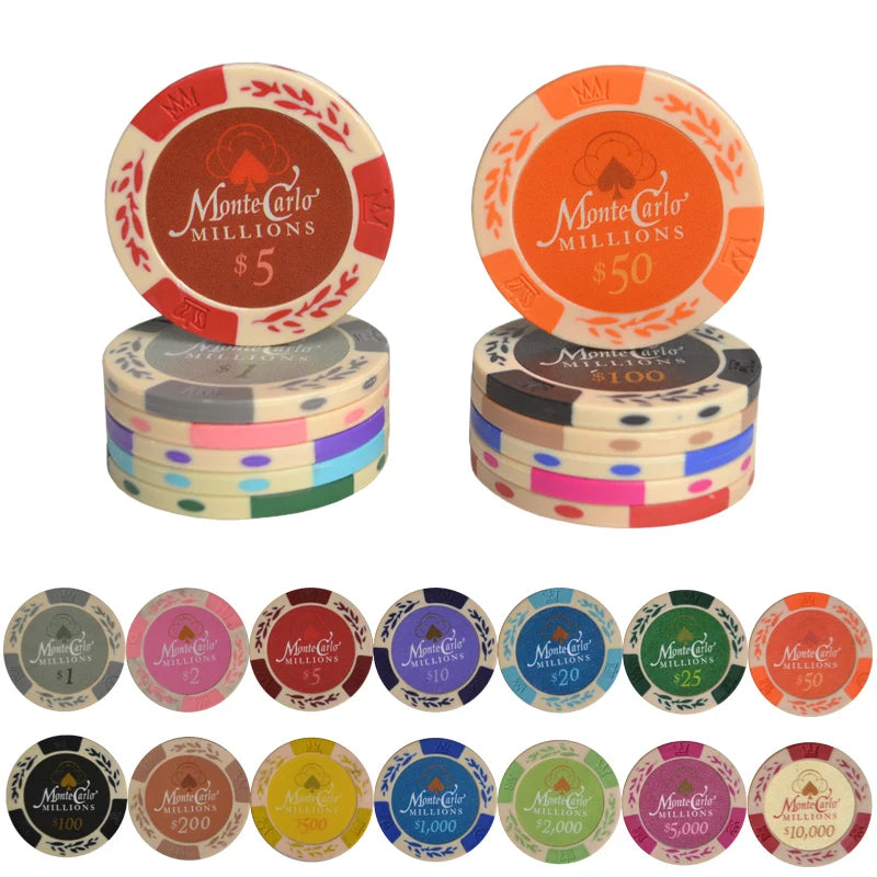 Wholesale Hot Monte Carlo Poker Chips Customized High-quality Casino Royale 14g Clay Poker Chips