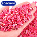 BOBOHOO Wholesale Flat Back Pink ABS Rhinestone Applique Half Beads 2mm-14mm Flatback Pearls for Nail Art and Bags