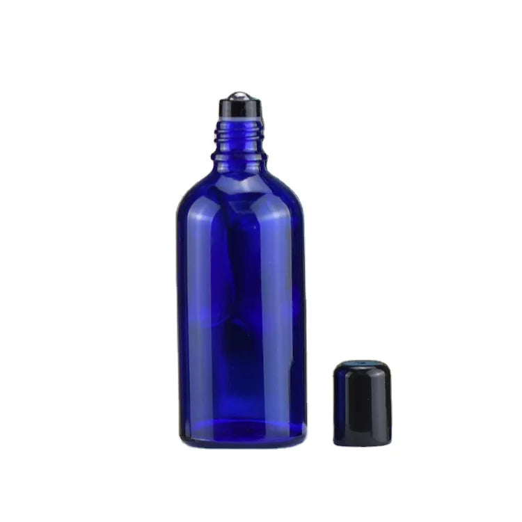 Essential Oil Roller Bottle Set - Light-Blocking Amber/Blue Glass with Choice of Graduated/Plain 100ml Sizes