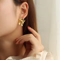 Luxury Irregular Square Stud Earrings 18k Gold Plated Jewelry Stainless Steel Earrings for Women Girls