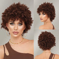 Style Icon Afro 5" Short Curly Wigs With Chocolate Synthetic Brown Maroon Brown Afro Hair Wigs for Black Women Daily Use MegaBDM