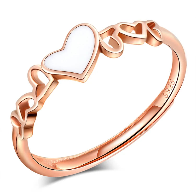 Irregular Multi Hearts Hollow 925 Pure Silver Adjustable Ring Rose Gold for Lovers Valentine Gift