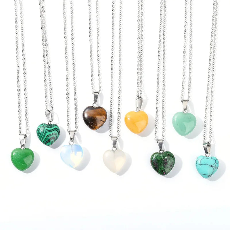 Infinity Love Heart Shape Multi Color Agate Pine Natural Stone Pendant Necklace