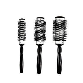 Sustainable Nano Thermic Ceramic Round Hair Brush Ionic Curling Detangling Nylon Bristle Black Salon Use for Curly Hair