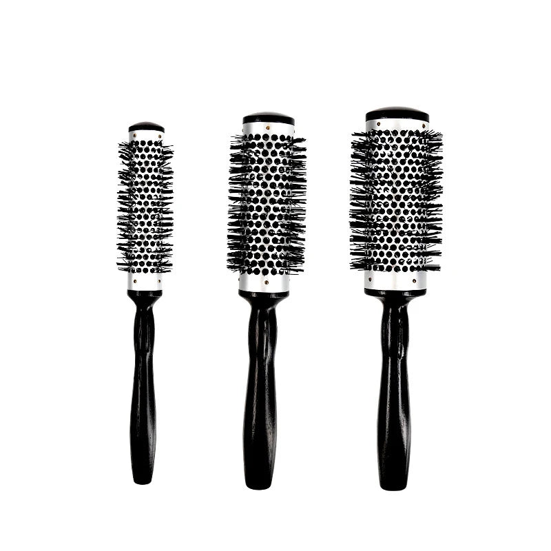 Sustainable Nano Thermic Ceramic Round Hair Brush Ionic Curling Detangling Nylon Bristle Black Salon Use for Curly Hair
