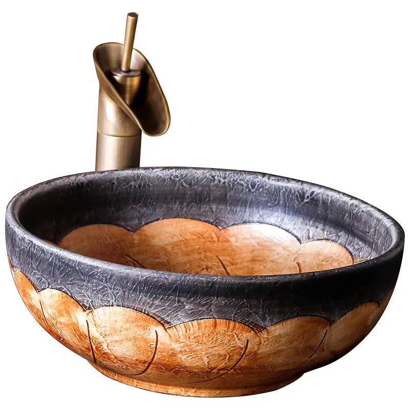 New European Design Painted Porcelain Wash Basin Luxury Bowl Type Marble Bathroom Countertop Ceramic Sink