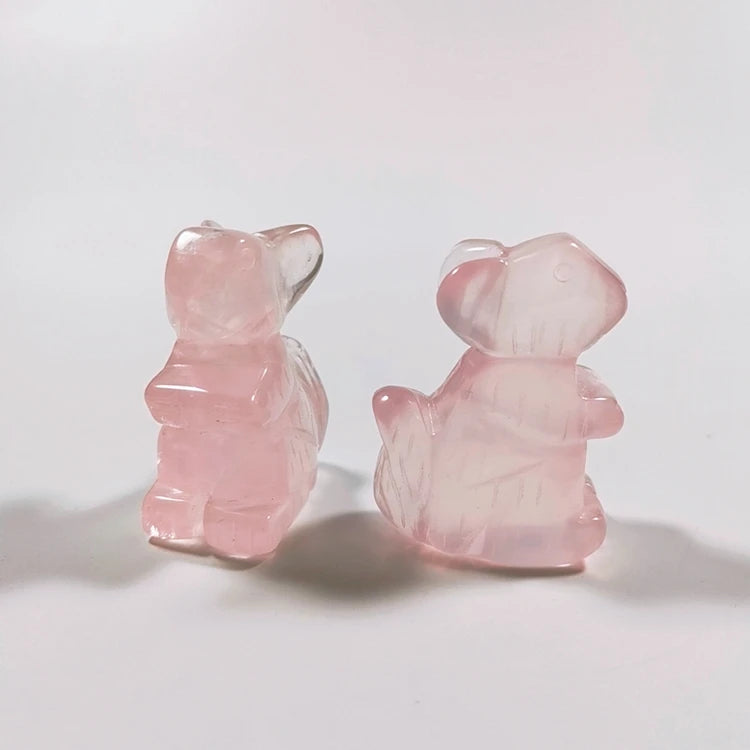 HY Polished Crystal Crafts Rose quartz Squirrel Natural Gemstone Carving Lovely Animals White Jade Statue Dog For Decoration