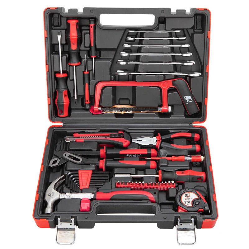 KAFUWELL H2932A Professional Household Portable Plastic Box Auto Repair Hand Tools Kit 58 Pc Set With Hammer Wrench Tape
