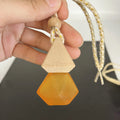 8ml Car Air Freshener Hanging Glass Bottle Essential Oil Diffuser with Rhombus Wooden Lid and Screw Perfume Bottle
