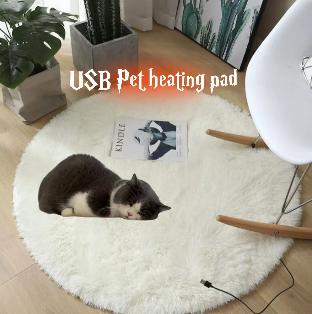 USB Pet Heating Pad  Pet Cat Nest Heating Pad Winter Warm Carpet Plush Non-slip Mat Thermostatic Nest Mat