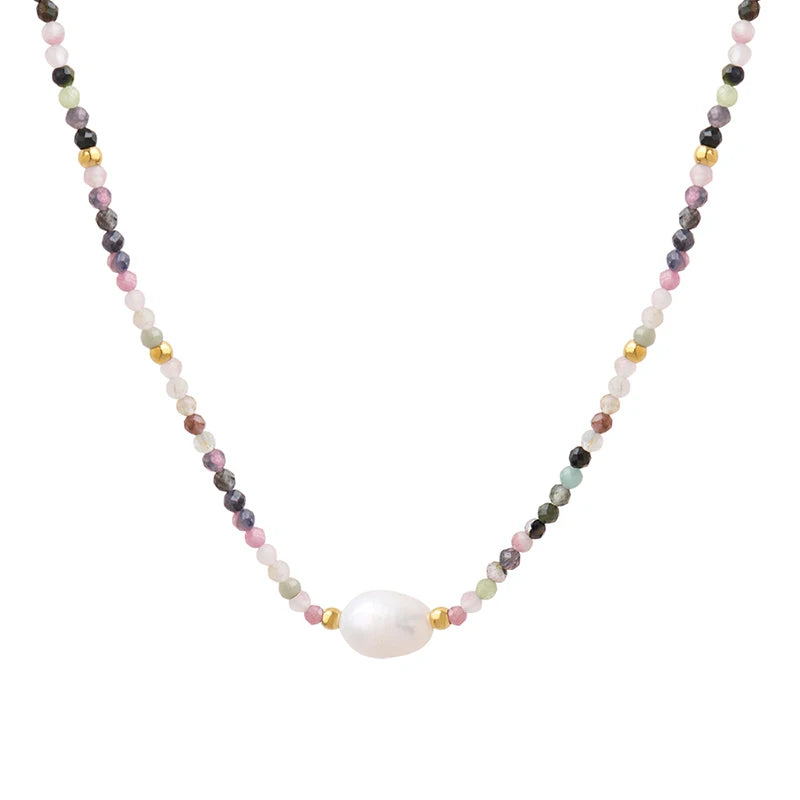 Designer's New Colorfast Stainless Steel Necklace Natural Stone Freshwater Pearl Necklace Jewelry
