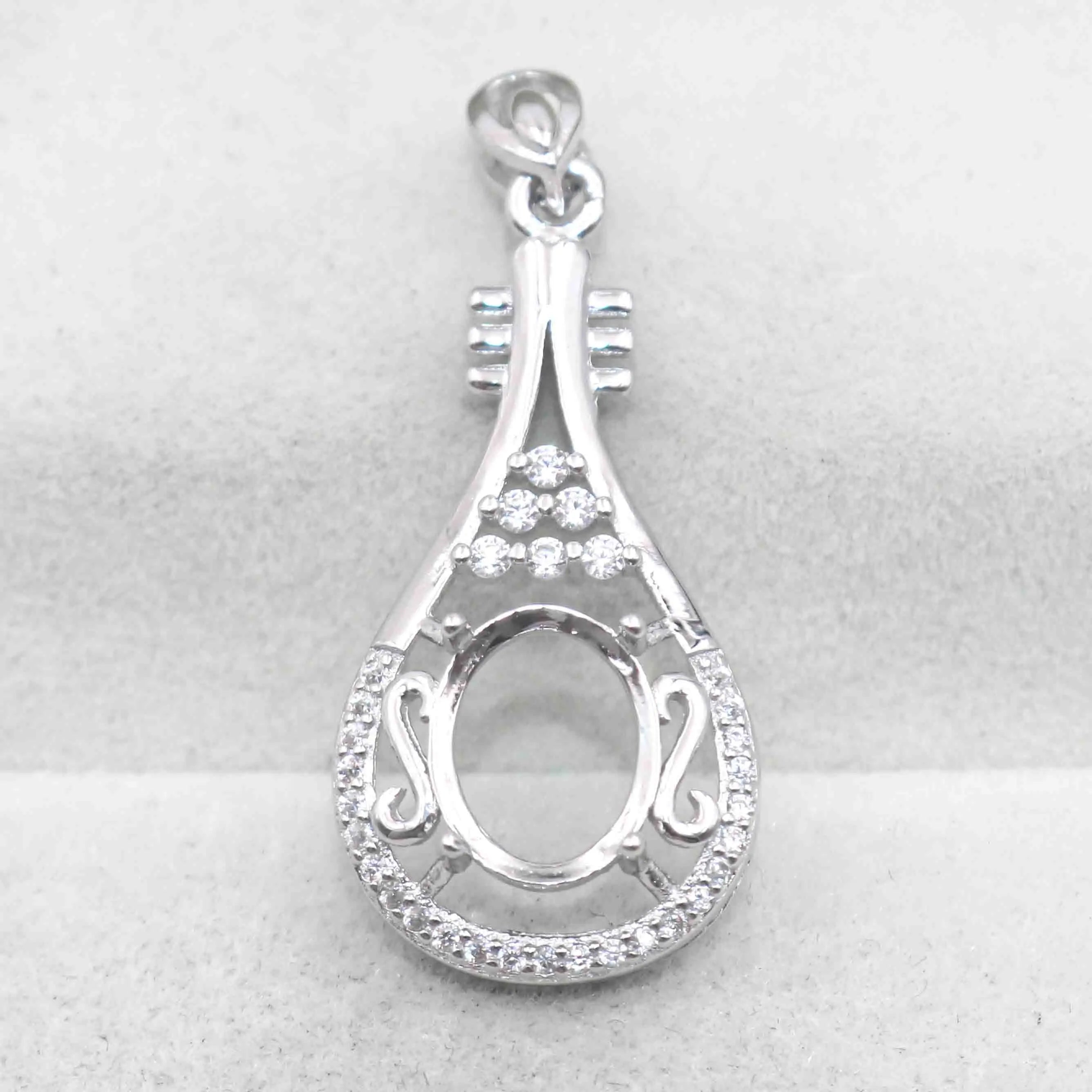 Sterling Silver 8*10mm Semi Mount Pendant Empty Frame Blank Support Setting S925 Base Holder Without Center Stone for DIY Inlay