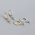 Bohemian Style Jewelry Blue Opal Earrings 925 Sterling Silver Gold Plated Cz Huggie Hoop Earrings