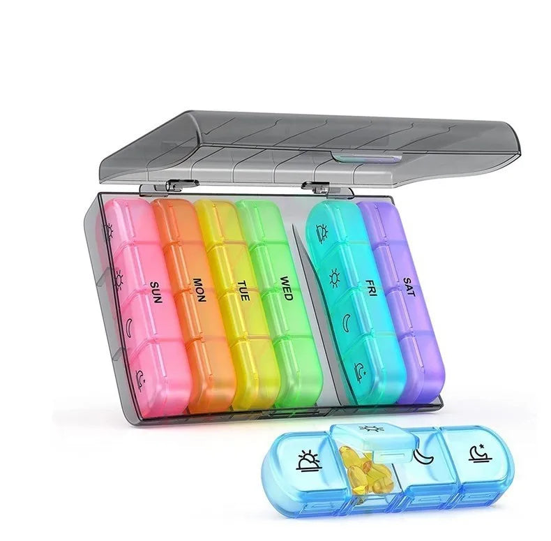 New Design Colorful 28 Compartments 7 Days Pill Box 28 Cases Weekly Plastic Pill Organizer Plastic Pill Storage Box Pill Planner