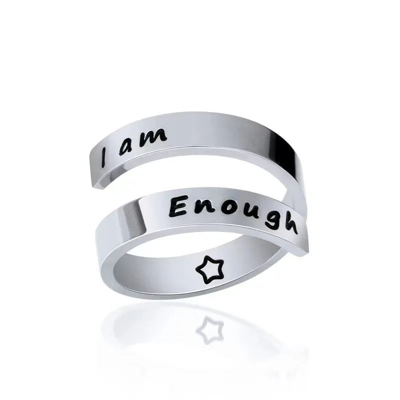 I Am Enough Motivational Stainless Steel Ring Adjustable Engraved Open Rings Friendship No Fade Stainless Steel Open Ring